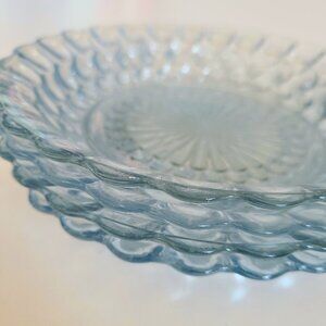 Set of 4 vintage Anchor Hocking 'Bubble'' pattern blue glass bowls/soup plates.
